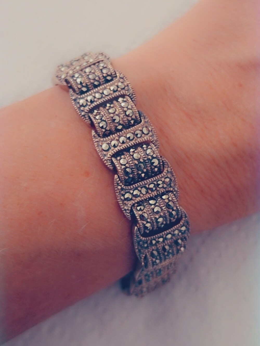 Estate Vintage Marcasite Bracelet Sterling Silver 925